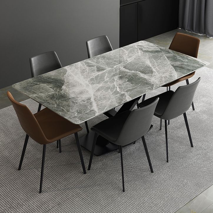 Modern Sintered Stone Gray Dining Table Set with Rectangle Table and Metal Base Formal Dining Set Clearhalo 'Dining Room Sets' 'Dining Tables & Seating' 'dining_room_set' 'furn' 'furn_dining_room_set' 'Furniture' 'furniture_dining_room_set' 'Kitchen & Dining Furniture' 'kitchen&dining_furn' 'kitchen' 1200x1200_3ece9d23-7c36-4fb3-b6c3-eceebd7abe59