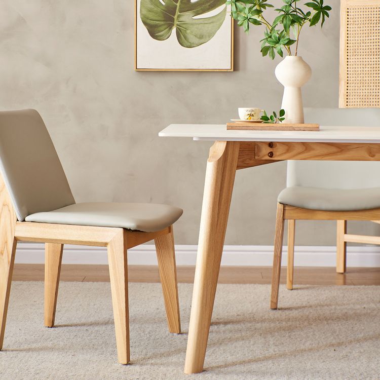 Mid-Century Modern Dining Table White Stone Top Table with Wooden Base Clearhalo 'Dining Tables & Seating' 'Dining Tables' 'dining_table' 'furn' 'furn_dining_table' 'Furniture' 'Kitchen & Dining Furniture' 1200x1200_3ed0f0eb-a9b9-4667-a2c2-11b386026d8b