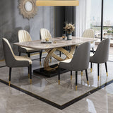 Fixed Contemporary Sintered Stone Kitchen Table Set with Pedestal Base Furniture for Home Clearhalo 'Dining Room Sets' 'Dining Tables & Seating' 'dining_room_set' 'furn' 'furn_dining_room_set' 'Furniture' 'furniture_dining_room_set' 'Kitchen & Dining Furniture' 'kitchen&dining_furn' 'kitchen' 1200x1200_3ed14ab3-33ee-431c-bc01-c0c1189bb2d4