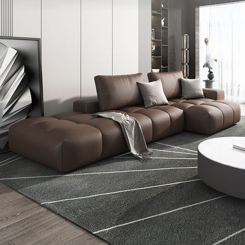 American Traditional Faux Leather Cushions Sectionals 37.4"High Square Arm Sofa,Dark Brown Clearhalo 'furn' 'furn_sectionals' 'Furniture' 'furniture_sectionals' 'kitchen' 'kitchen_sectionals' 'Living Room Furniture' 'Sectionals' 1200x1200_3ed292a4-2ce7-4340-aec7-229ffb13b790