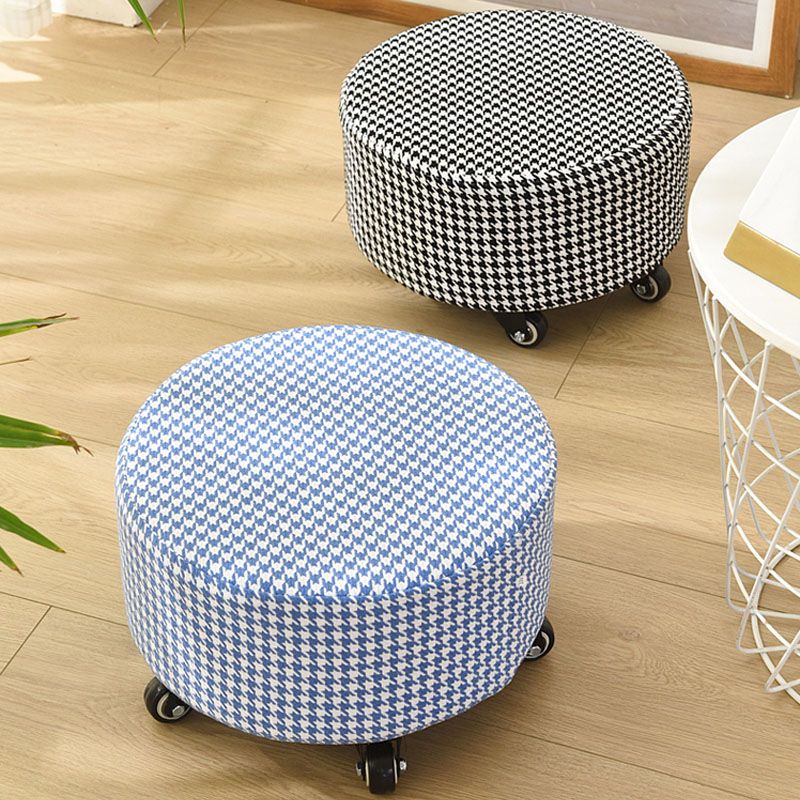Cotton Blend Ottoman Houndstooth Pattern Fade Resistant Round Ottoman with Wheels Clearhalo 'furn' 'furn_ottomans_poufs' 'Furniture' 'Living Room Furniture' 'Ottomans & Poufs' 'ottomans_poufs' 1200x1200_3ed37840-d4a9-42c4-bebb-4261d6efd0b5