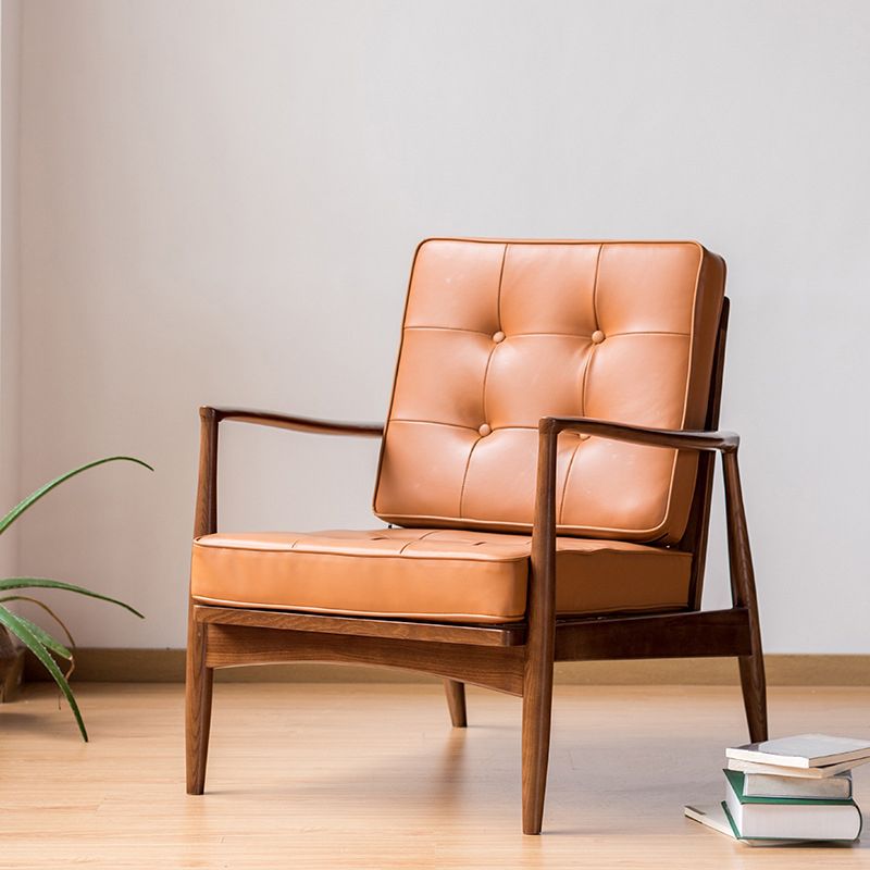 Tufted Cushions Chair Faux Leather Square Arm Chair with Brone 4 Legs Clearhalo 'Accent Chairs' 'accent_chairs' 'Chairs & Seating' 'furn' 'furn_accent_chairs' 'Furniture' 'Living Room Furniture' 1200x1200_3ed57760-a312-421a-8adf-53327fab875e