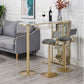 Glam Gold Iron Bistro Table White Stone Top Indoor Bar Dining Table with Shelf Clearhalo 'Bar Furniture' 'Bar Tables' 'bar_tables' 'furn' 'furn_bar_tables' 'Furniture' 'furniture_bar_tables' 'Kitchen & Dining Furniture' 1200x1200_3ed603f2-3735-4c76-9d79-3b63d8386552