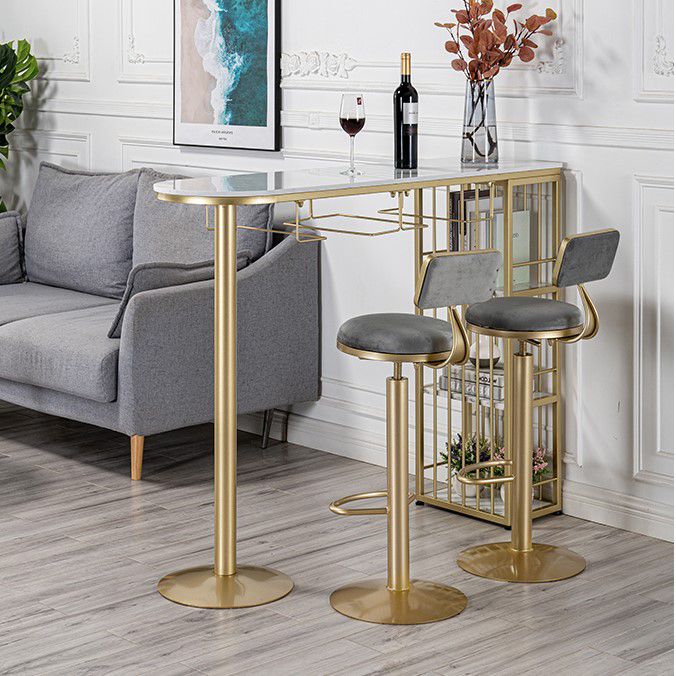 Glam Gold Iron Bistro Table White Stone Top Indoor Bar Dining Table with Shelf Clearhalo 'Bar Furniture' 'Bar Tables' 'bar_tables' 'furn' 'furn_bar_tables' 'Furniture' 'furniture_bar_tables' 'Kitchen & Dining Furniture' 1200x1200_3ed603f2-3735-4c76-9d79-3b63d8386552