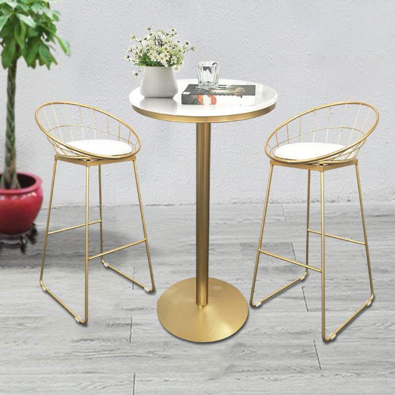 Glam Bar Dining Table Pedestal White Bistro Bar Table with Metal Base Clearhalo 'Bar Furniture' 'Bar Tables' 'bar_tables' 'furn' 'furn_bar_tables' 'Furniture' 'Kitchen & Dining Furniture' 1200x1200_3eda5a94-f9fe-497a-aa63-bd6c4682d9c5