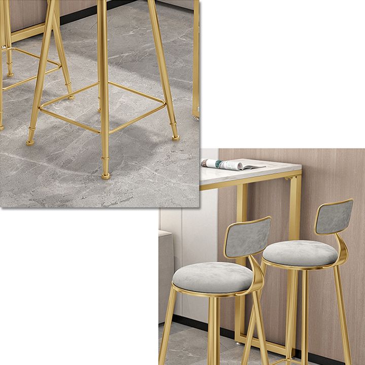 Round Upholstered Dining Stool Low Back Bar Stool with Gold Metal Base