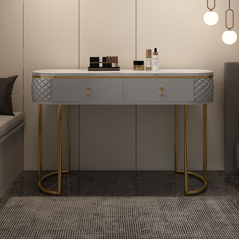 Luxurious Metal Make-up Vanity Stone Top Dressing Table Stool Set with Lighted Mirror