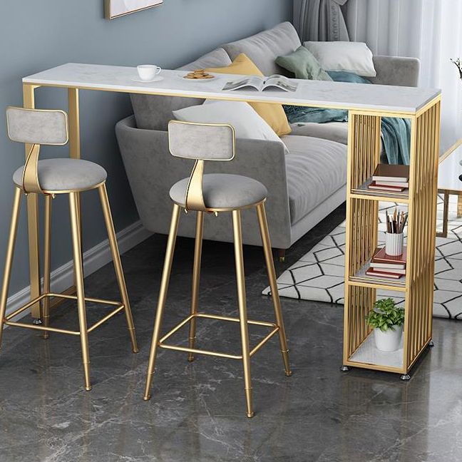Glam Rectangle Faux Marble Bistro Table Iron Double Pedestal Bar Dining Table, Only Table Clearhalo 'Bar Furniture' 'Bar Tables' 'bar_tables' 'furn' 'furn_bar_tables' 'Furniture' 'furniture_bar_tables' 'Kitchen & Dining Furniture' 1200x1200_3ee26905-fb31-489d-83a7-c681d441d9f0