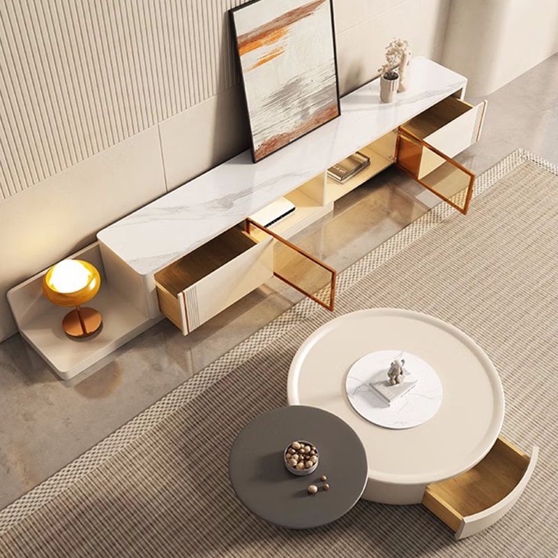 Drum Wood Coffee Cocktail Table with Storage Drawers Modern Round