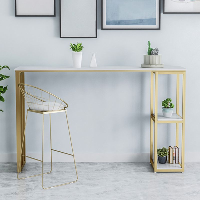 White Stone Top Pub Table with Storage Glam Bistro Table for Living Room