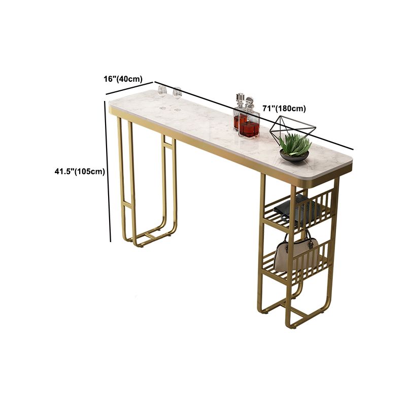 Indoor White and Gold Counter Wine Table Rectangle Storage Bar Height Pub Table