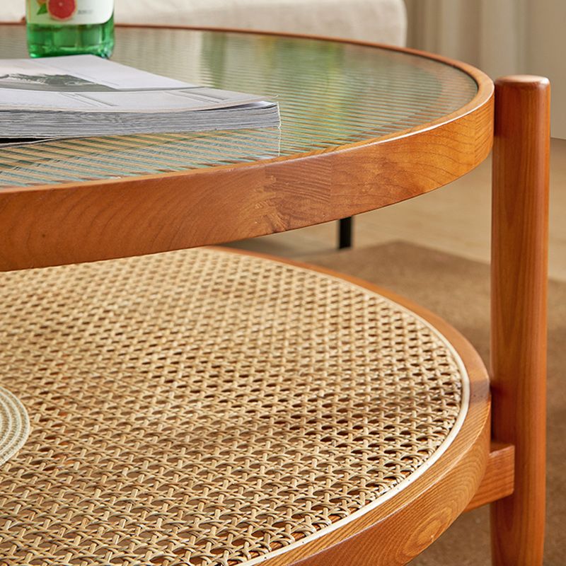 Tropical Round Cocktail Table Glass Top Coffee Cocktail Table with Shelf Clearhalo 'Coffee & Accent Tables' 'Coffee Tables' 'coffee_tables' 'furn' 'furn_coffee_tables' 'Furniture' 'Living Room Furniture' 1200x1200_3ee5fcba-b52b-456b-b53b-4691c275b5e5