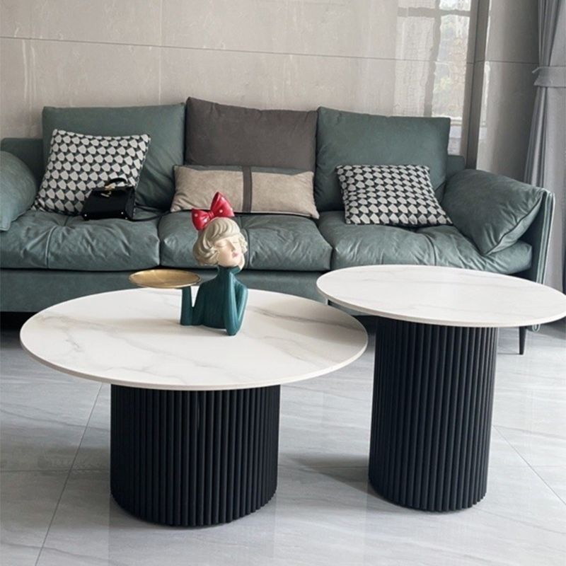 Slate Round Coffee Table Pedestal Cocktail Table Set in White Clearhalo 'Coffee & Accent Tables' 'Coffee Tables' 'coffee_tables' 'furn' 'furn_coffee_tables' 'Furniture' 'Living Room Furniture' 1200x1200_3eeb134a-31ec-4e4b-b258-2618430b7bc2