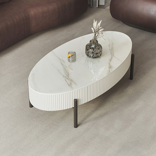 Glam Coffee Cocktail Table with Storage Drawer and 4 Iron Legs