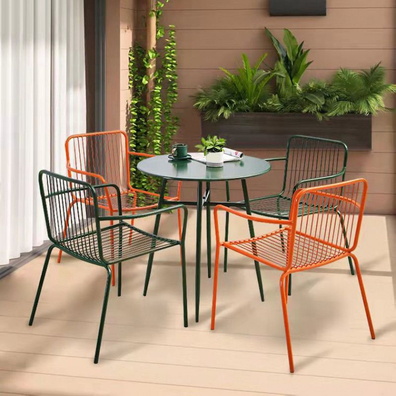 Industrial Patio Dining Side Chair Metal Slat Back Arm Chair