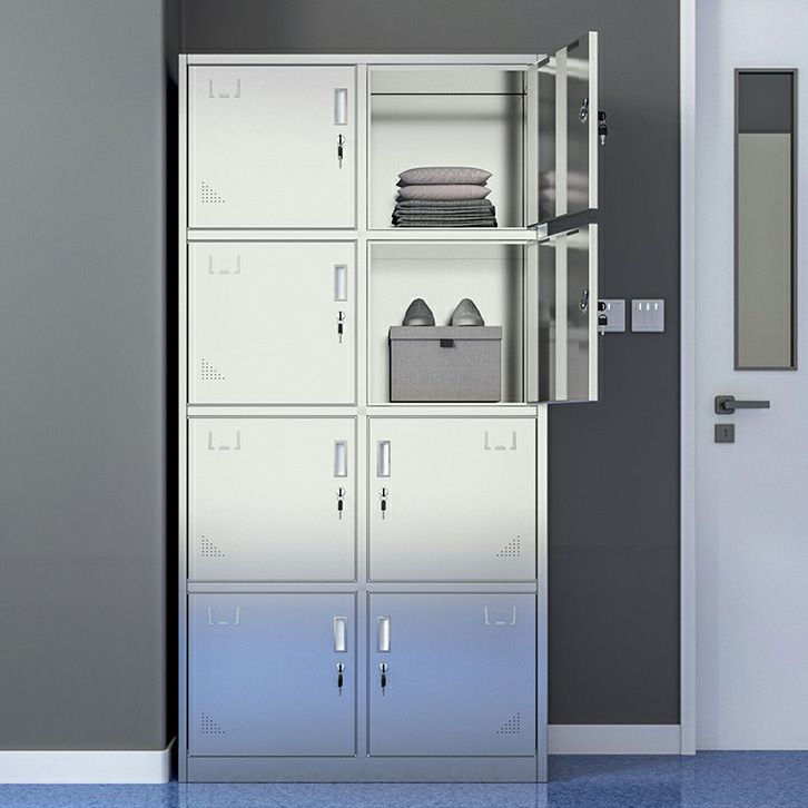 Silver Storage Cabinet with Hinged Doors Contemporary Steel Indoor Cabinet Clearhalo 'Armoires & Wardrobes' 'armoires_wardrobes' 'Bedroom Furniture' 'furn' 'furn_armoires_wardrobes' 'Furniture' 1200x1200_3ef94ff8-f8a8-4740-a37c-b26235d2d7dd