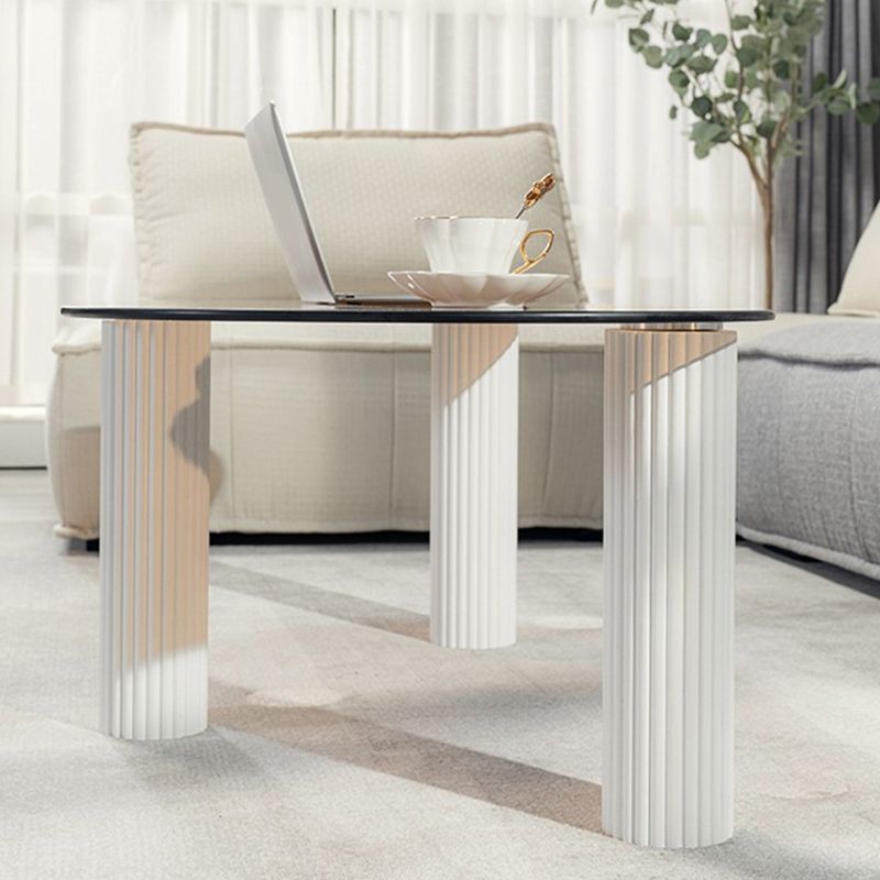 Contemporary Oval Glass Top Coffee Table with 3 Wooden Legs Cocktail Table Clearhalo 'Coffee & Accent Tables' 'Coffee Tables' 'coffee_tables' 'furn' 'furn_coffee_tables' 'Furniture' 'Living Room Furniture' 1200x1200_3ef9891d-8492-41ae-9a79-2f8789403ca4