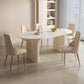 Modern Linen White Finish Oval Stone Top Dining Table with Double Pedestal Base