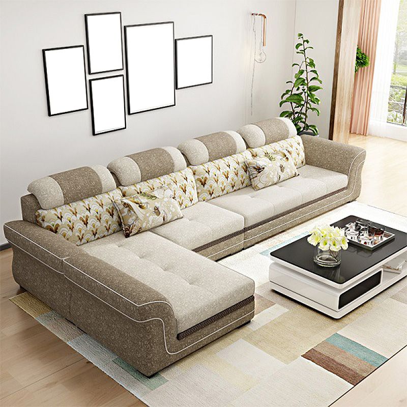 Contemporary Cushion Back Sofa and Chaise Living Room L-Shape Sectional Clearhalo 'Furniture' 'furniture_sectionals' 'kitchen' 'kitchen_sectionals' 'Living Room Furniture' 'Sectionals' 1200x1200_3efc0953-94ee-448f-a011-4da23fd2323b