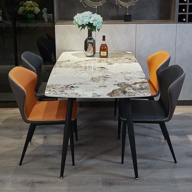Rectangle Stone Top Dining Table Contemporary Dining Table with 4 Legs in Black Clearhalo 'Dining Tables & Seating' 'Dining Tables' 'dining_table' 'furn' 'furn_dining_table' 'Furniture' 'furniture_dining_table' 'Kitchen & Dining Furniture' 1200x1200_3efd17a6-7118-445f-9cc9-cc3e6d571e1b