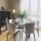 Modern Round Glass Desktop Dining Table Walnut Base for Dining Room