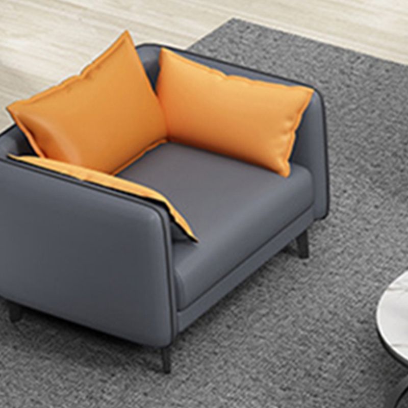 Square Arm Faux Leather Standard Sofa Couch with Pillows in Dark Gray