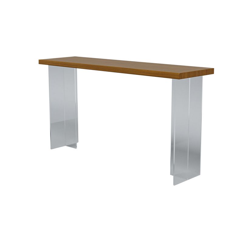 Mesa de comedor rectangular contemporánea para bar, mesa de bar de madera para interiores con pedestal doble acrílico