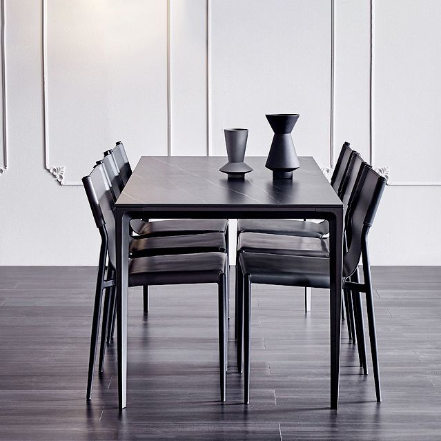 Stone Top Dining Table Rectangle Contemporary Table with 4 Legs in Black Clearhalo 'Dining Tables & Seating' 'Dining Tables' 'dining_table' 'furn' 'furn_dining_table' 'Furniture' 'furniture_dining_table' 'Kitchen & Dining Furniture' 'kitchen' 'kitchen_dining_table' 1200x1200_3f077039-46de-4481-976f-88af58d6211e