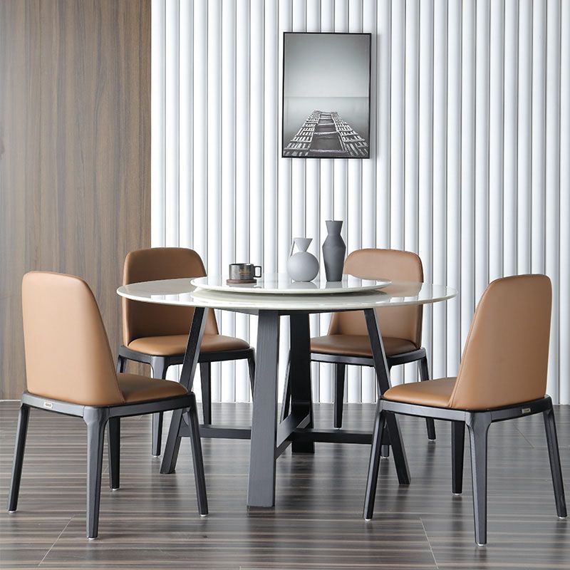 Ensemble de Table à manger en marbre, 1/4/5 pièces, Table à manger ronde et chaises à cadre en bois massif