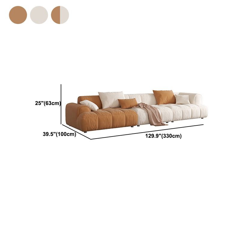 Recessed Arm Sofa & Chaise Orange/beige Velvet Sofa - 24.8" H