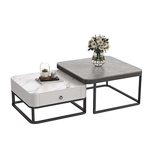 Glam Frame Coffee Table Slate/Glass Top Coffee Cocktail Table with Drawers Clearhalo 'Coffee & Accent Tables' 'Coffee Tables' 'coffee_tables' 'furn' 'furn_coffee_tables' 'Furniture' 'Living Room Furniture' 1200x1200_3f0d7fb3-a682-494b-b157-88ce55aab596