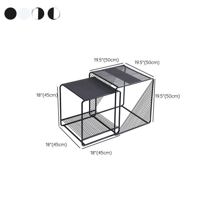Mid-Century Modern 1/2-Piece Coffee Table in Square Iron Cocktail Table