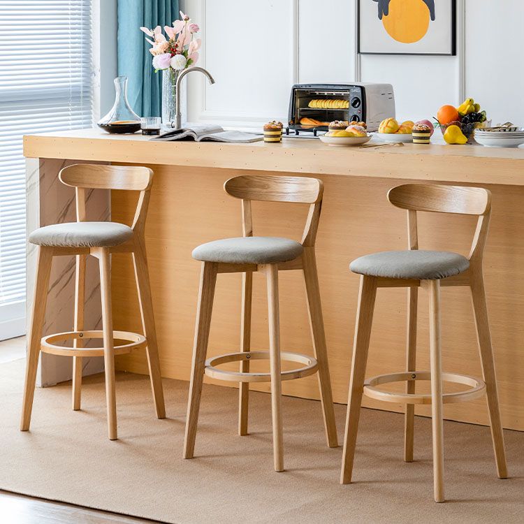 Nordic Solid Wood Bar Stools Upholstered Indoor Bar Stool with Natural Base Clearhalo 'Bar Furniture' 'Bar Stools' 'bar_stools' 'furn' 'furn_bar_stools' 'Furniture' 'Kitchen & Dining Furniture' 1200x1200_3f123cdc-8306-4dda-bb47-a863a350cbcd