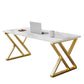 Glam Style Stone Writing Desk Rectangle Metal Office Desk voor kantoor