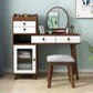 Set di vanità in gomma con sgabello e specchio scandinavo 4 cassetti