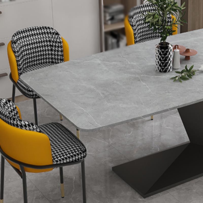 Stone Top Rectangle Dinner Table Modern Iron Pedestal Casual Dining Table Clearhalo 'Dining Tables & Seating' 'Dining Tables' 'dining_table' 'furn' 'furn_dining_table' 'Furniture' 'furniture_dining_table' 'Kitchen & Dining Furniture' 'kitchen' 'kitchen_dining_table' 1200x1200_3f152594-3762-445e-acbe-eb22eb8b8459