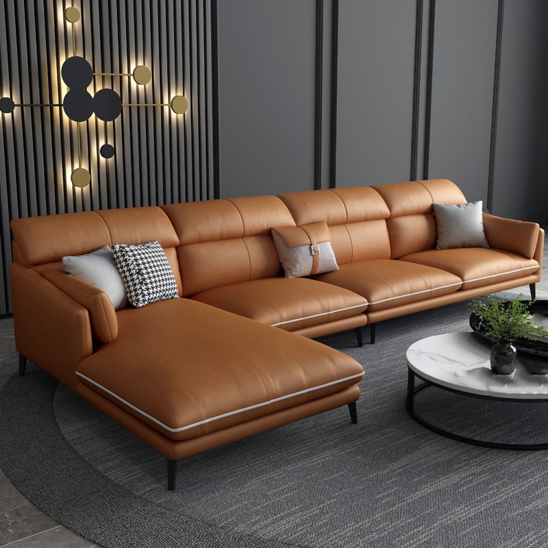 Faux Leather Recessed Arm Sofa Stain-Resistant Sectional with Pillowed Back Clearhalo 'furn' 'furn_sectionals' 'Furniture' 'furniture_sectionals' 'kitchen' 'kitchen_sectionals' 'Living Room Furniture' 'Sectionals' 1200x1200_3f1c697a-4936-406d-b7f4-888813104f48