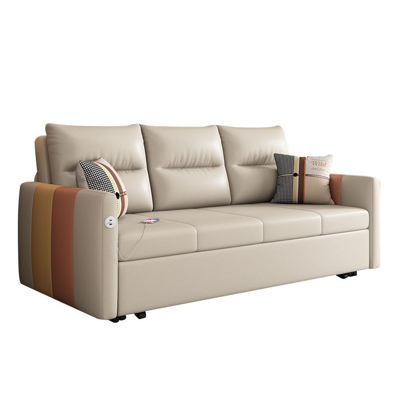 フェイクレザーソファ染色抵抗性縫製枕バックソファベッドライトブラウン