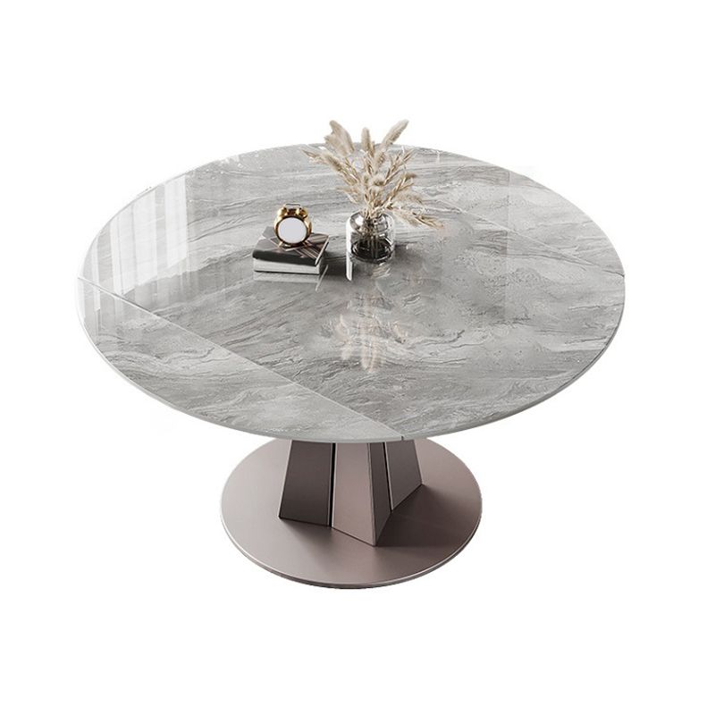 Modern Stainless Steel Base Pedestal Dining Table Extendable Dinner Table for Home Clearhalo 'Dining Tables & Seating' 'Dining Tables' 'dining_table' 'furn' 'furn_dining_table' 'Furniture' 'Kitchen & Dining Furniture' 1200x1200_3f2008d6-703b-4b3b-8f41-8018cbbbb329