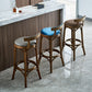 Industrial Upholstered Round Stool Low Back Wood Barstool for Living Room