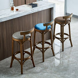 Industrial Upholstered Round Stool Low Back Wood Barstool for Living Room