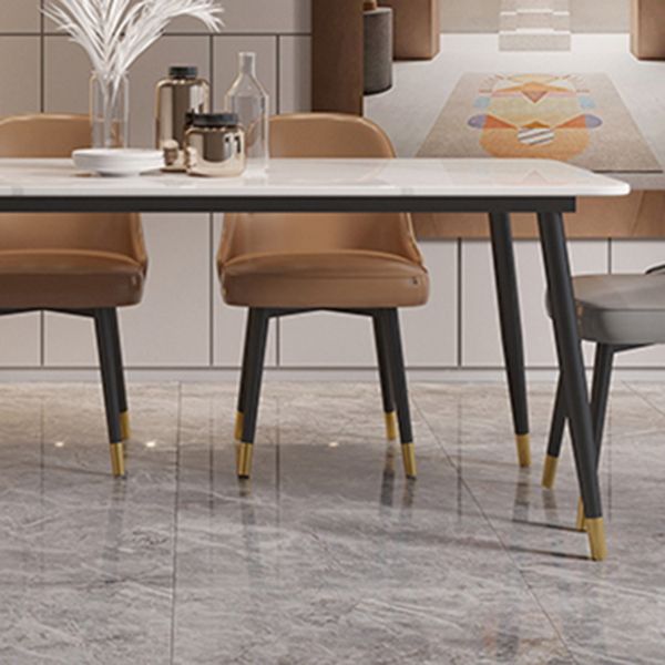 Modern 4 Legs Dining Table Stone and Steel Rectangle Counter Dining Table Clearhalo 'Dining Tables & Seating' 'Dining Tables' 'dining_table' 'furn' 'furn_dining_table' 'Furniture' 'furniture_dining_table' 'Kitchen & Dining Furniture' 1200x1200_3f22fa68-1591-4991-a8cb-148c527ffb5f