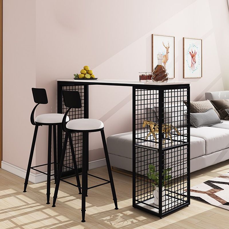 Table de bar supérieur en marbre rectangle table de pub glam avec base en métal