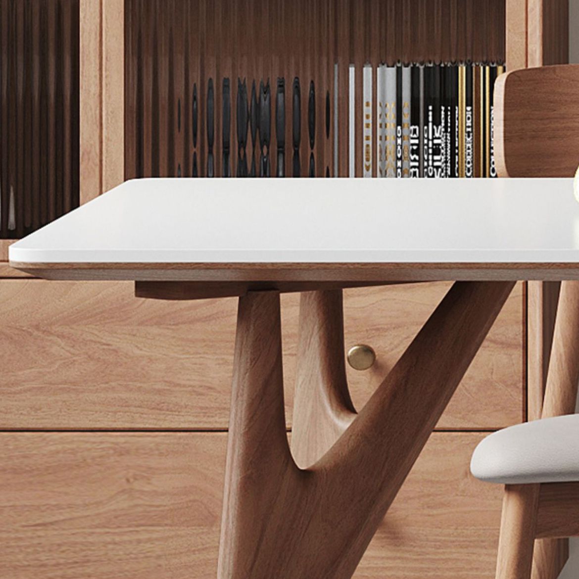 Modern Rectangular Stone Top White Dining Table with 4 Solid Wood Legs Clearhalo 'Dining Tables & Seating' 'Dining Tables' 'dining_table' 'furn' 'furn_dining_table' 'Furniture' 'Kitchen & Dining Furniture' 1200x1200_3f2809a9-15a5-41c8-8eda-f6965e41ff7c