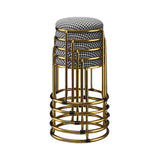 Houndstooth Print Pouf Ottoman Round Linen Stain Resistant Glam Ottoman