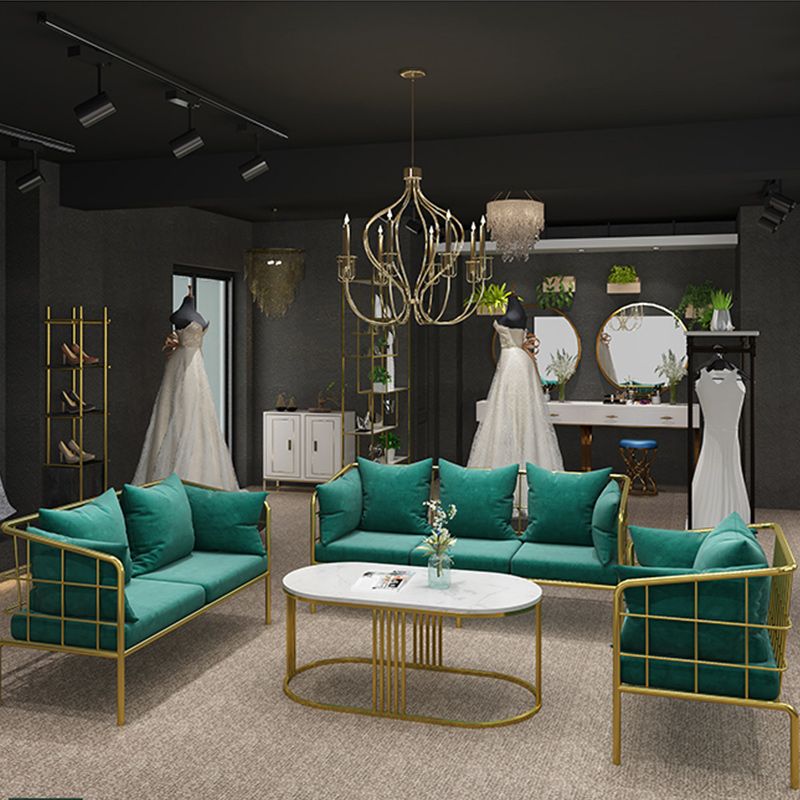 Golden Frame Pillow Back Sofa with Pillow Top Arm for Apartment