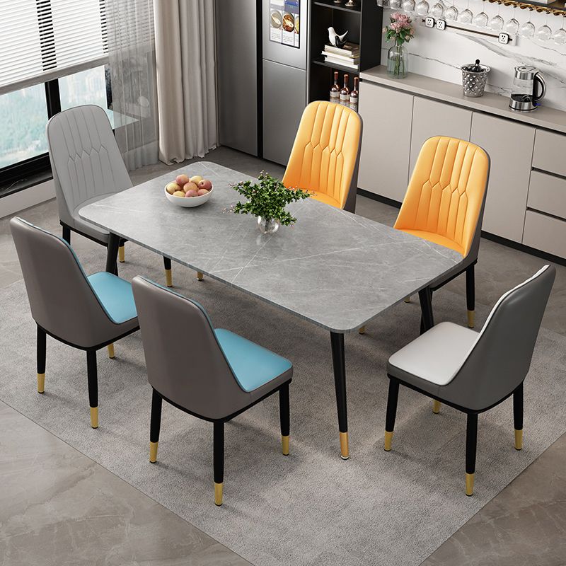 Mesa de comedor rectangular estilo Glam, mesa de comedor con tapa de piedra para uso en cocina
