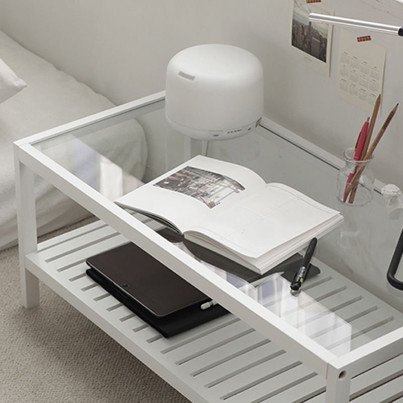 Modern 4 Legs Wood Base Rectangular Acrylic Top Coffee Table with Shelf