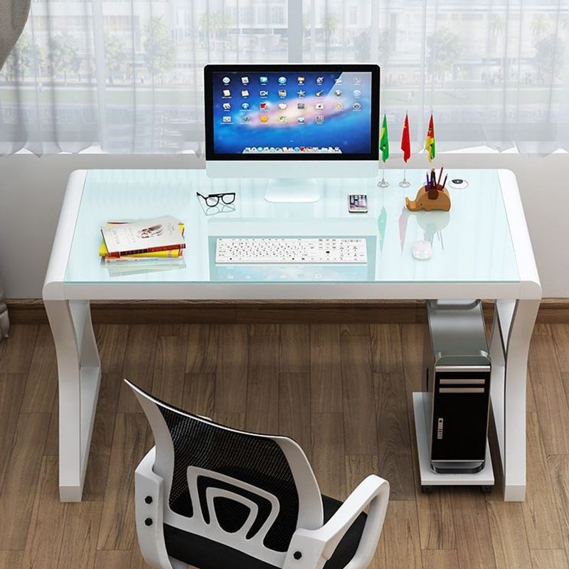 Bureau d'ordinateur en verre durci bureau de forme de forme rectangulaire avec 2 legs pour la maison
