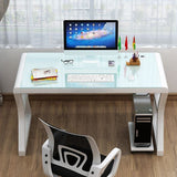 Bureau d'ordinateur en verre durci bureau de forme de forme rectangulaire avec 2 legs pour la maison